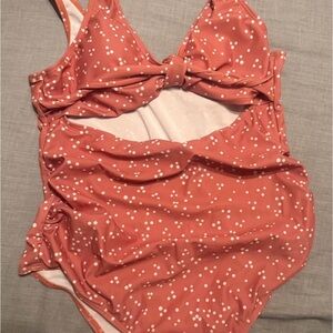 Rust Dot One-Piece Swimsuit with Front Knot and two piece orange white floral